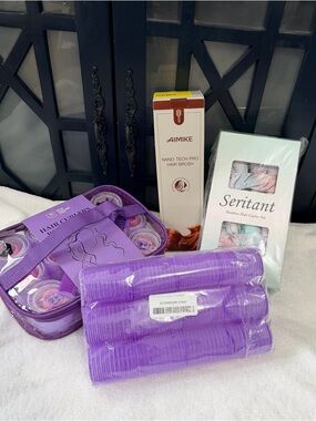 Bundle Curls Hair Styling Set with Purple Heatless Curlers Pro Hairbrush Rollers